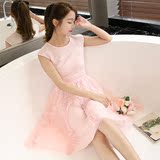 夏季新款韩版明星同款复古蕾丝连衣裙礼服学生修身无袖公主裙裙子