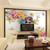3D立体牡丹九鱼墙纸中式客厅电视背景墙壁纸无缝大型壁画平安富贵