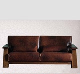 欧式复古LOFT工业风格实木沙发做旧实木沙发椅PU皮革仿古沙发卡座