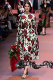 代购正品DG杜嘉班纳女装2015走秀款满版玫瑰花印花长袖中腰连衣裙