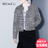 MO&Co正品代购立领黑白格纹图案印花两面穿羽绒服外套MA144EIN48