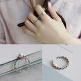 韩国复古麻花开口戒指 天然淡水珍珠 韩国时尚女生防过敏指环礼物