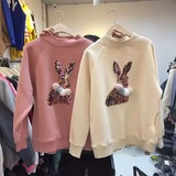 2015秋冬韩国东大门新款加绒加厚亮片兔子彩色毛绒绒球套头卫衣潮