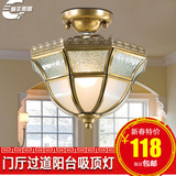 欧式门厅玄关灯铜质吸顶灯 过道复古全铜艺术玻璃顶灯 特价铜灯
