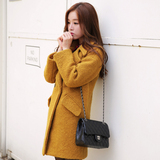 2015冬季新款韩版中长款西装领女款羊毛呢子大衣韩国毛呢外套女