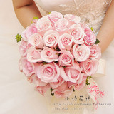 韩式新娘手捧花广州鲜花紫红粉白香槟玫瑰婚礼婚庆球形结婚包邮