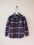 外贸原单 男童 紫色格子拼接衬衣磨毛纯棉长袖春秋冬季衬衫