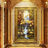 欧式油画纯手绘山水风景别墅客厅玄关过道装饰画招财风水竖版挂画