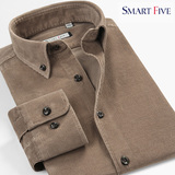 SmartFive 春装新品复古纯色灯芯绒纯棉加厚衬衫男士休闲长袖衬衣