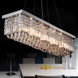 现代简约个性长方形餐厅吊灯 不锈钢奢华客厅餐厅k9水晶灯LED灯具