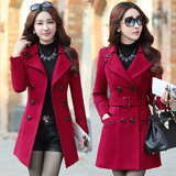 2015秋冬装新款韩版修身风衣毛呢外套女式中长款加厚长袖呢子大衣