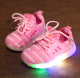 新品男女儿童运动鞋2345岁网布鞋led发光闪灯鞋 宝宝系带透气童鞋