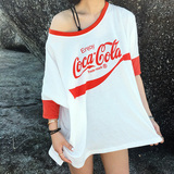 韩版夏季一字领中长款休闲女士T恤宽松纯棉质学生棒球服篮球上衣