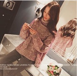 6度欧美2015冬装韩国新款甜美宽松显瘦提花高领套头毛衣女 E11309