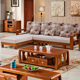 现代中式实木沙发组合可伸缩橡木小户型转角贵妃沙发床推拉A02
