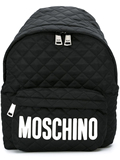 欧洲代购莫斯奇诺MOSCHINO黑色白牌菱格双肩包绗缝背包大号