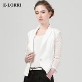 E－Lorri2016款款蕾丝镂空西装女九分袖短款外套修身显瘦韩版西服