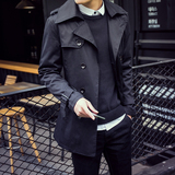 2016新款男士风衣韩版修身中长款衣服青年薄款外套翻领休闲大衣潮