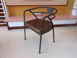 美式高档休闲沙发椅铁艺餐椅椅子椅电脑椅子圈椅做旧复古吧台咖啡