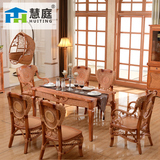 慧庭 藤餐桌餐椅组合 一桌四椅 实木餐桌椅 藤木餐桌餐椅藤编家具