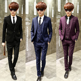 青少年春季韩版修身西服套装男士夜店发型师三件套小西装潮男礼服