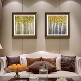 卡农美式客厅装饰画 沙发玄关有框画欧式三联挂画 抽象森林发财树