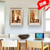 餐桌背景画现代简约客厅装饰画卡通花卉挂画油画布三联画壁画墙画