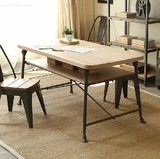 loft复古餐桌做旧餐桌铁艺咖啡厅桌子双层办公桌写字台美式长方形