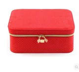 兰蔻 化妆箱大容量化妆箱 双拉链化妆包金属点红色首饰盒正品