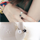 韩国代购925纯银天然珍珠打结戒指复古个性不对称食指戒时尚礼物