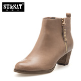 StSat星期六冬季专柜金属装饰短靴短筒女鞋圆头靴子SS44112309