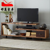loft进口美式复古铁艺实木松木简易电视机柜 个性客厅做旧电视桌