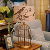 欧式美式乡村创意卧室床头灯结婚温馨鸟笼盆栽装饰台灯 中式个性