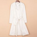 雅系列专柜剪标撤柜2016新款秋季女士纯白风衣西装领长袖腰带修身