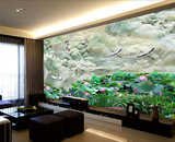 现代中式3d立体玉雕客厅电视背景墙壁纸山水大型壁画无纺布墙纸