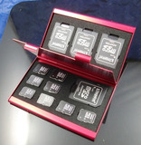 包邮 数码相机闪内存卡 存储卡盒 SD TF CF sim卡包收纳盒红色铝