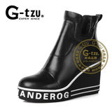 GTZU 女士厚底高跟马丁靴春季新款内增高圆头侧拉链靴子6427