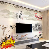 中式电视背景墙布山水情水墨江南风梅花墙纸大型壁画客厅沙发壁纸