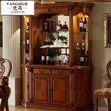 美式实木四门酒柜 客厅玻璃展示红酒架子欧式深色餐边酒柜储物柜