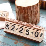 zakka木质手动小日历装饰品摆件橱柜创意倒计时松木桌面软装饰品