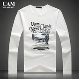 UAM2015秋季新款修身韩版棉白色大码圆领男士长袖t恤男打底衫潮