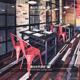 美式复古铁艺火锅店实木西餐厅餐桌椅loft做旧咖啡厅餐饮店小方桌