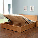 全实木橡木储物床北欧现代中式日式高箱床 双人1.8米实木收纳床