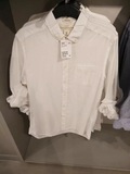 HM专柜正品折扣代购hm男装白色亚麻 单口袋修身长袖衬衫 0363947