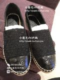 香港代购 Chanel 16春夏 全黑色 粗呢亮片平底鞋 渔夫鞋 农夫鞋