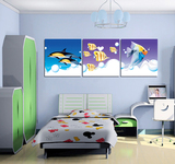 无框画客厅餐厅卧室装饰画儿童房墙壁挂画卡通鱼创意图画海底世界
