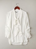 外贸透气款女式白色长袖雪纺大码衬衫