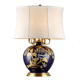 景德镇陶瓷台灯手绘中式新古典高档卧室客厅床头欧式全铜陶瓷台灯
