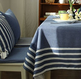地中海风布艺桌布英伦条纹盖布客厅餐桌布纯灰蓝棉麻耐脏茶几布尚