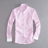 外贸海*家 剪标男装春装新款时尚潮流休闲衬衫粉红竖条纹长袖衬衣